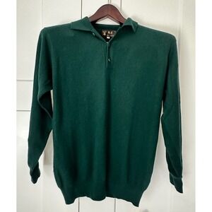 King Deer 100% Cashmere Polo Sweater Mens 40 Forest Green‎ Long Sleeve Pullover